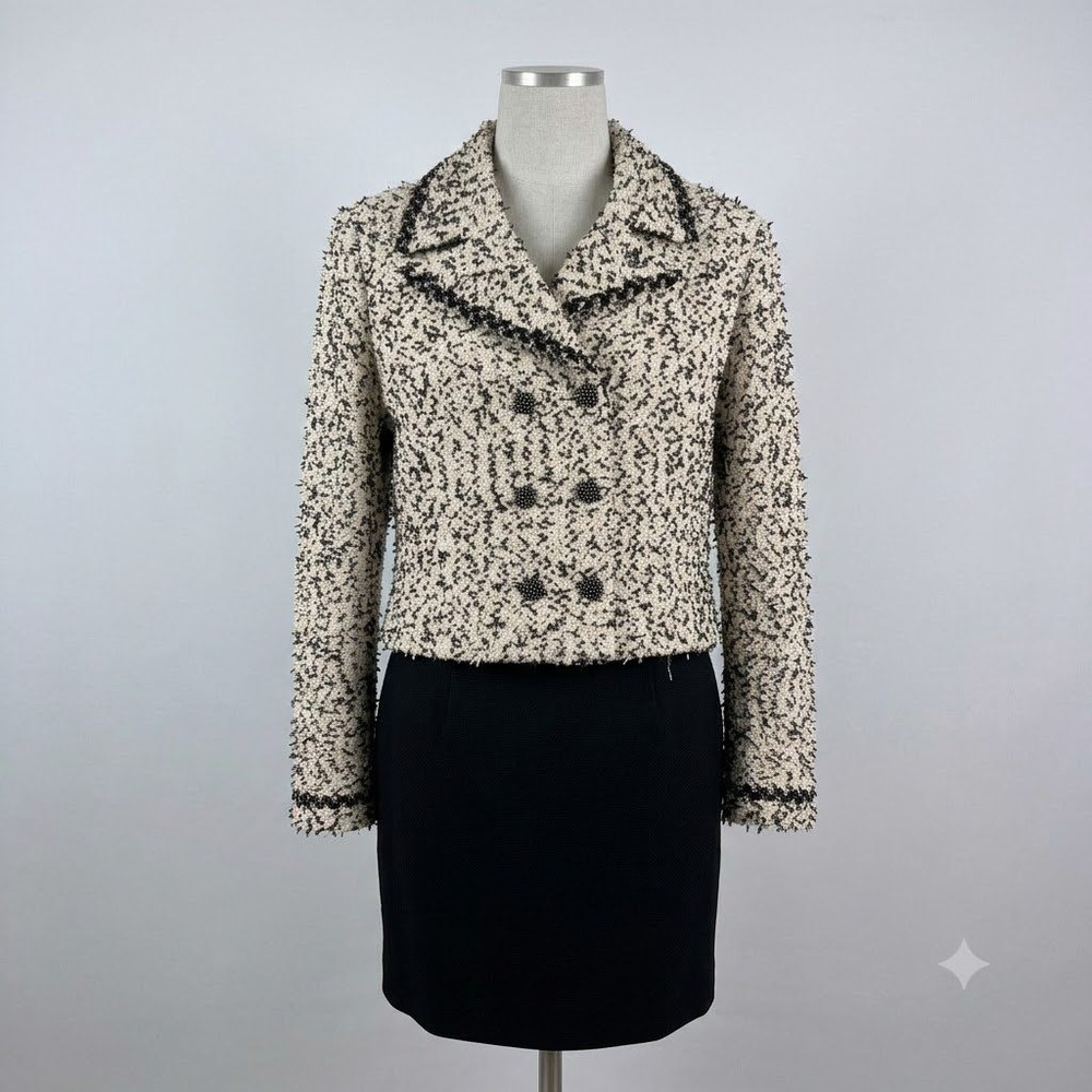 St John Couture Jacket Womens 16/18 White Black‎ Boucle Tweed Double Breasted
